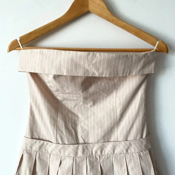 Zara Strapless Striped Pleated Hem Mini Dress Pale Pink Size Small - Picture 9 of 15